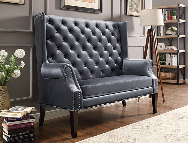 Odina Grey Loveseat Velvet Chair