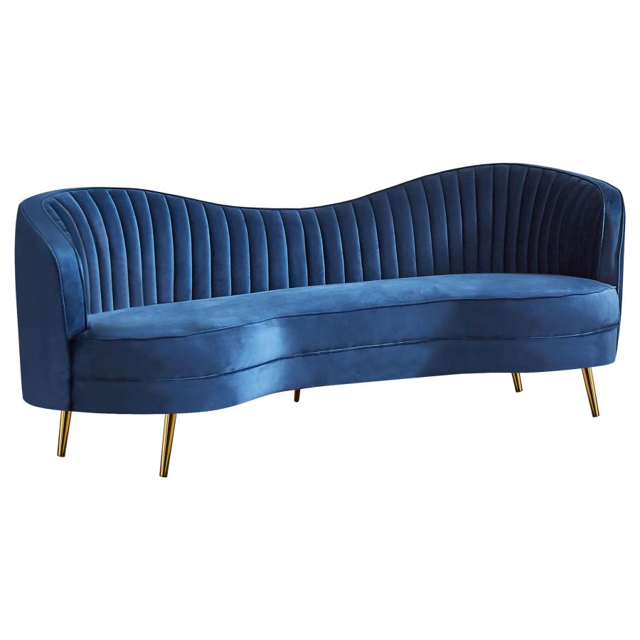 Sophia Upholstered Living Room Set with Camel Back Blue and Gold