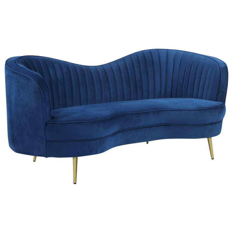 Sophia Upholstered Living Room Set with Camel Back Blue and Gold