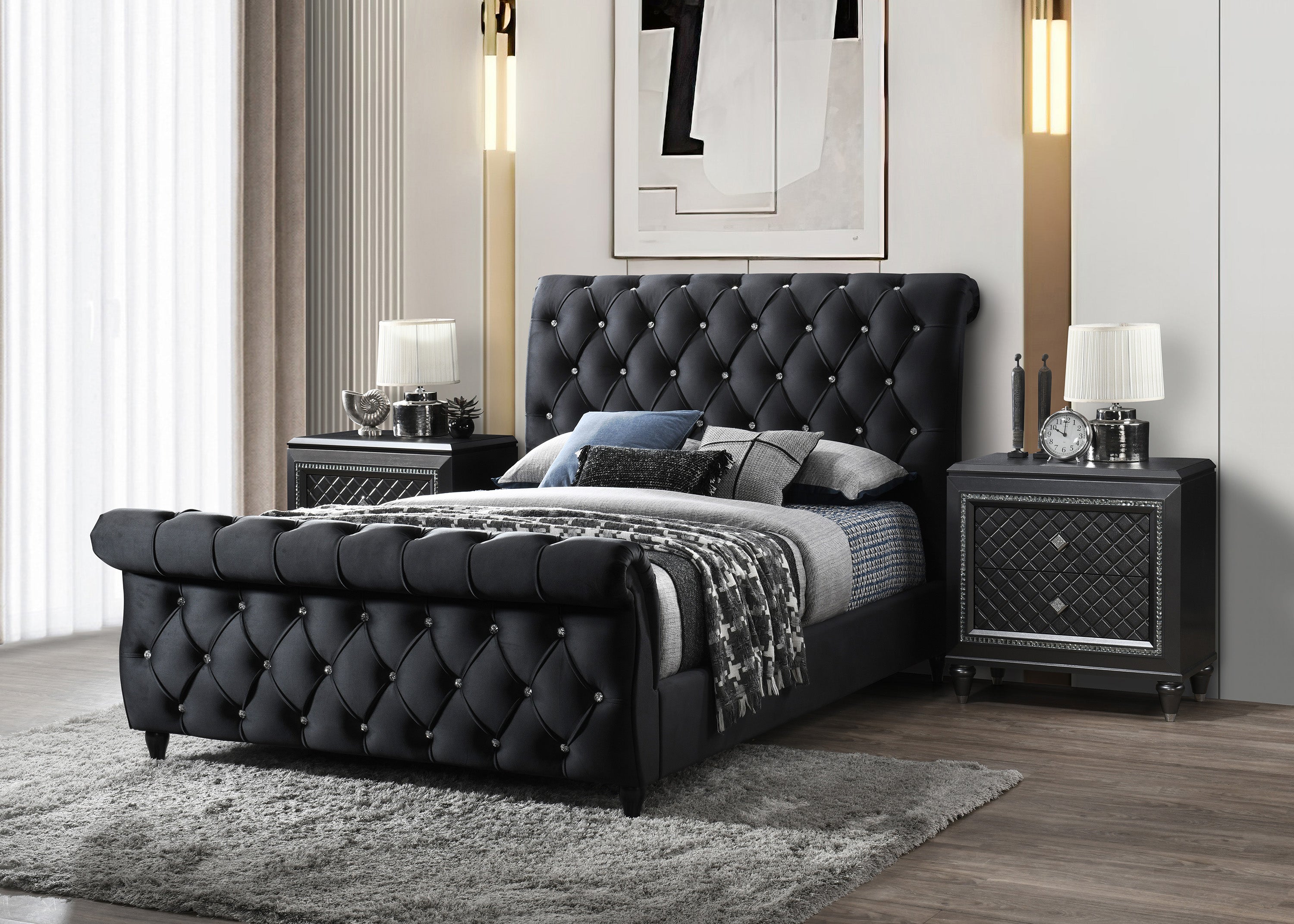 Kyrie Black Velvet Bed Frame