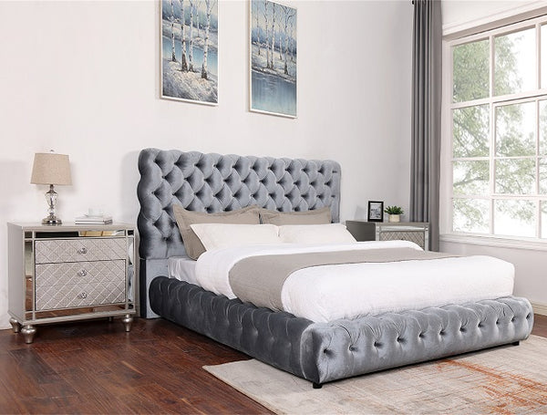 Flory Grey Velvet Bed Frame
