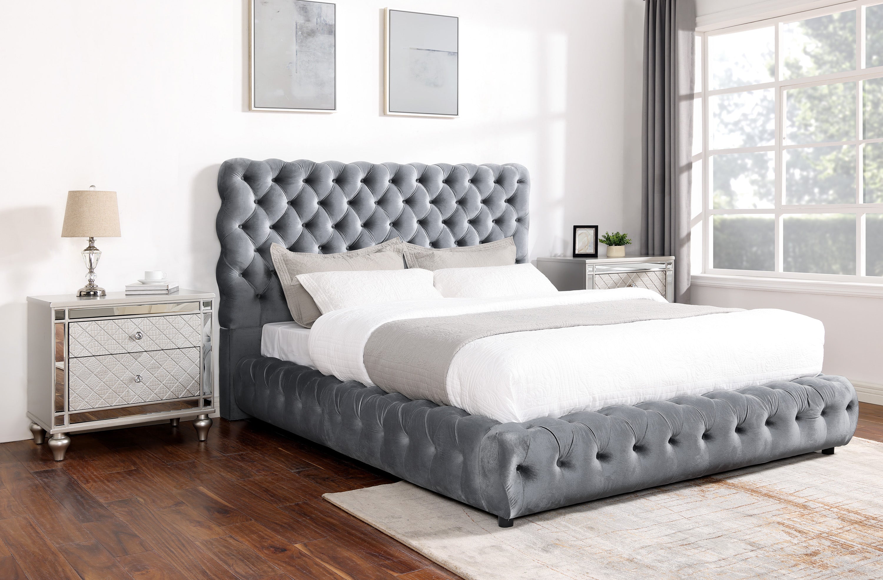 Flory Collection Grey Velvet Bed Frame