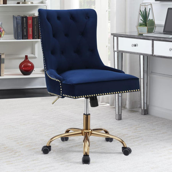 Bowie Upholstered Office Chair with Nailhead Blue and Brass