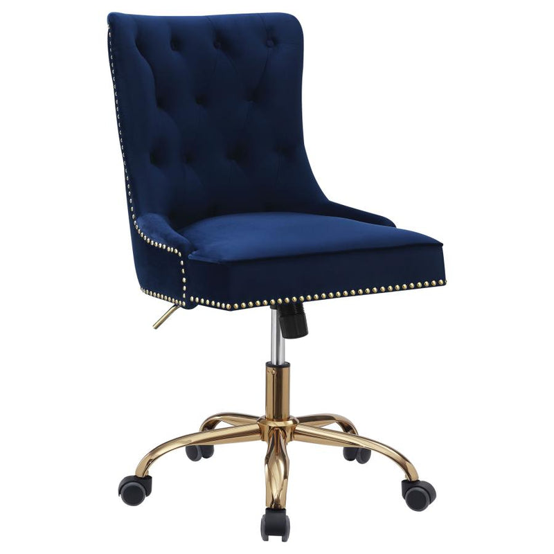 Bowie Upholstered Office Chair with Nailhead Blue and Brass