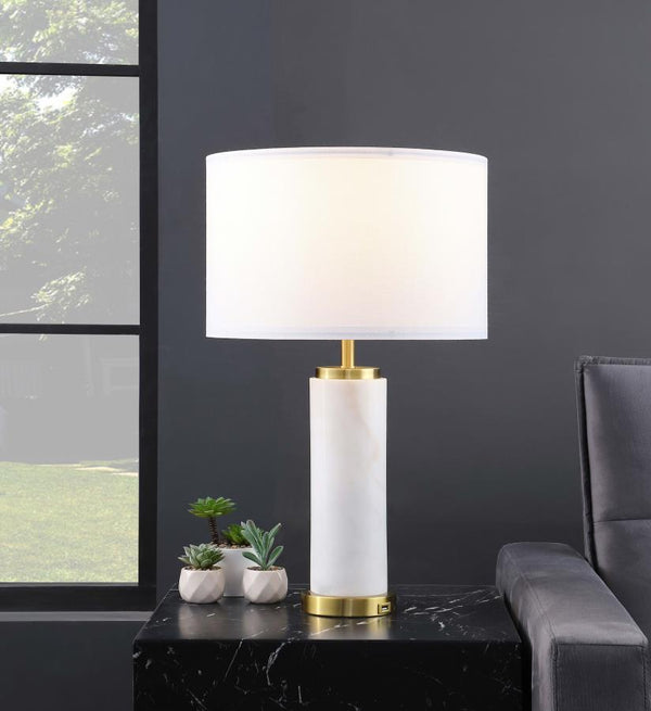 White Table Lamp With Gold Leg And USB Port