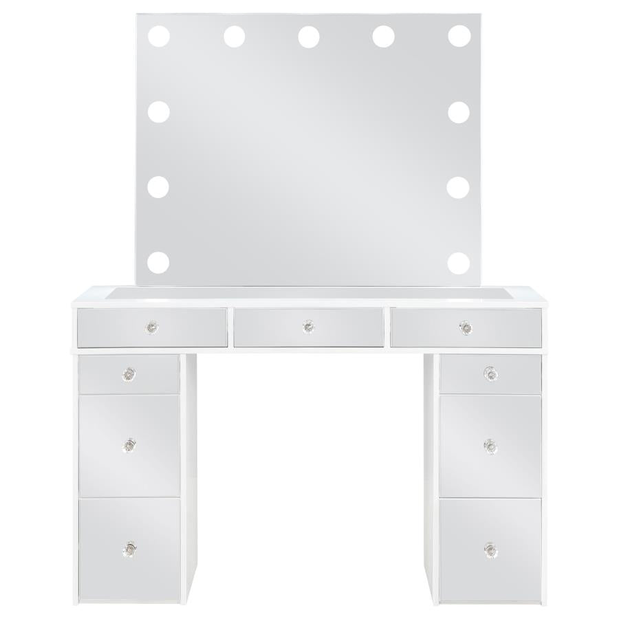 Regina 3-piece Makeup Vanity Table Set Hollywood Lighting White and Mirror