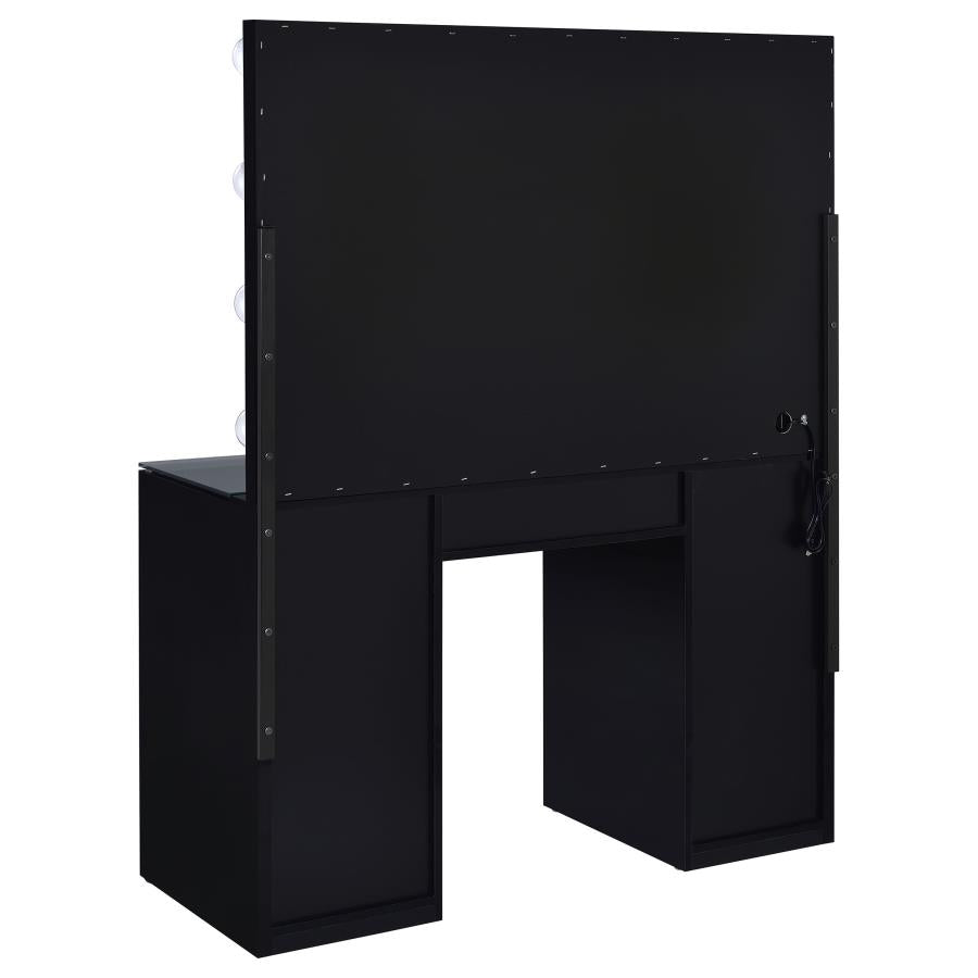 Acena 7-drawer Glass Top Vanity Desk with Lighting Black