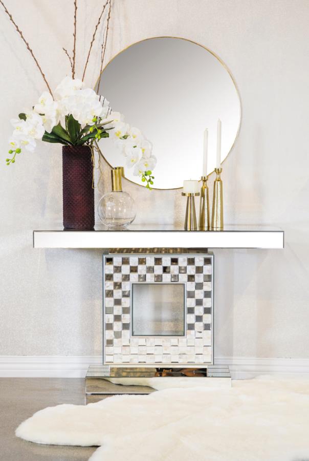 Claire Checkerboard Square Base Console Table Silver