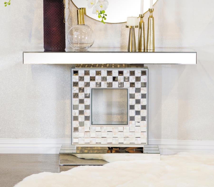 Claire Checkerboard Square Base Console Table Silver