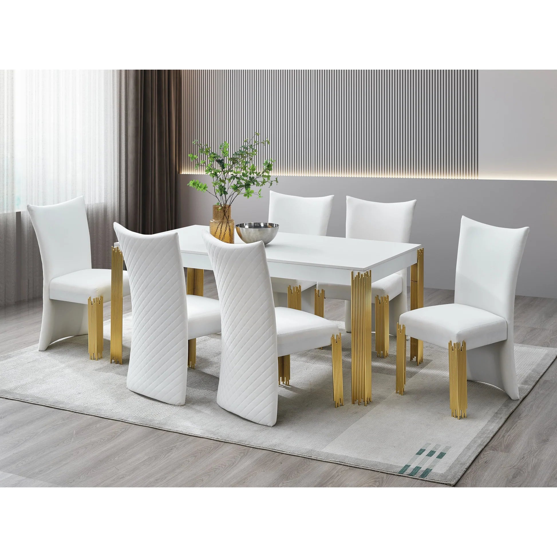Glamor White Gold Dining Set