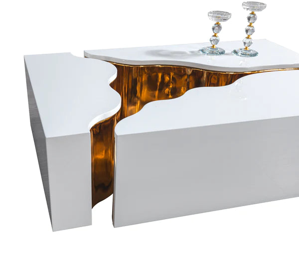 Dream Wood White and Gold 3-Piece Coffee Table