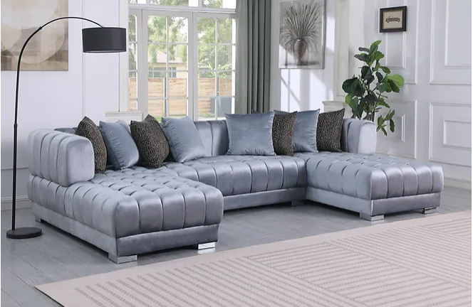 Dasha Grey Velvet Double Chaise Sectional