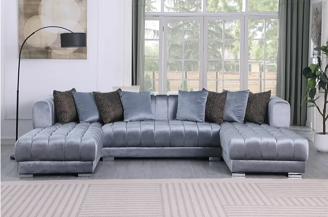 Dasha Grey Velvet Double Chaise Sectional