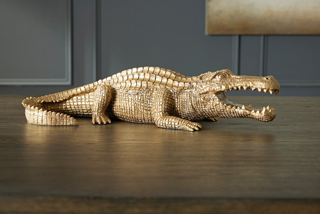 Accent Sculpture - Gold Alligator Crocodile