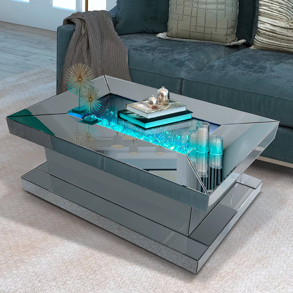 Coffee Table With Glass Top and Mirror Frame With LED