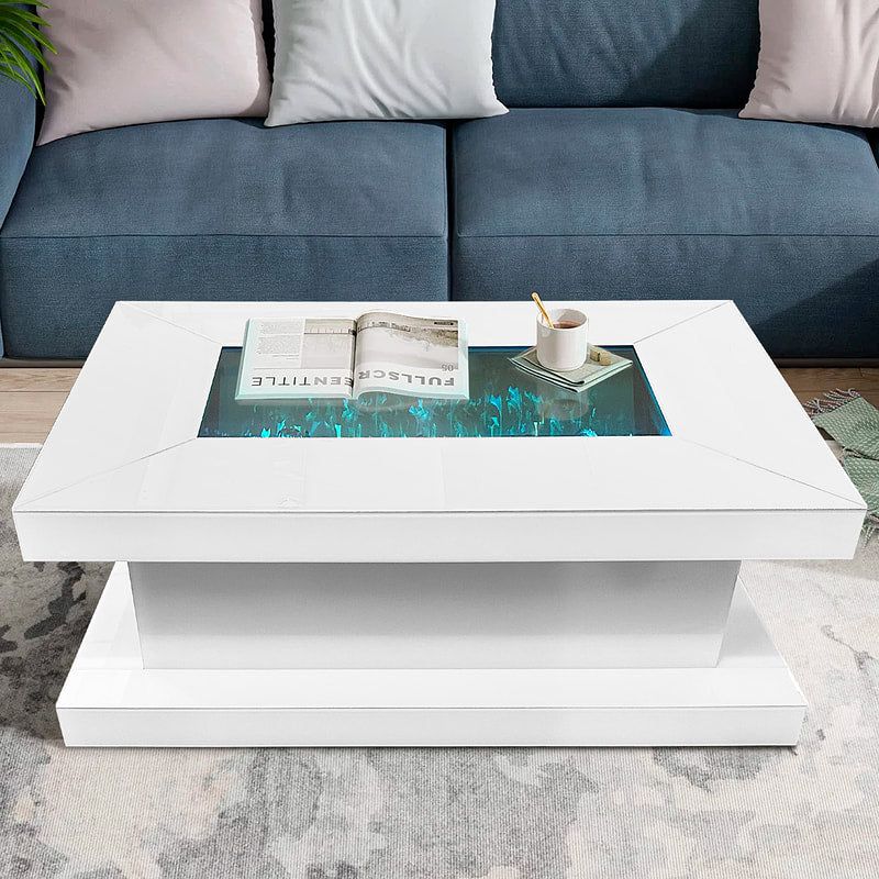 White Coffee Table With LED