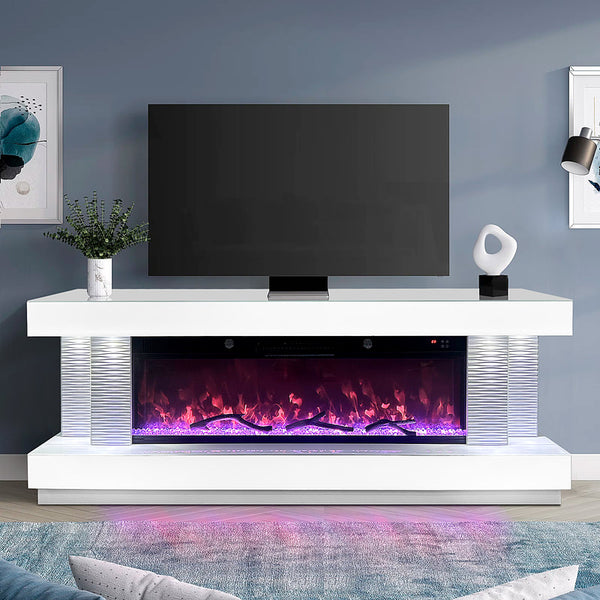 TV Stand w/Fireplace White