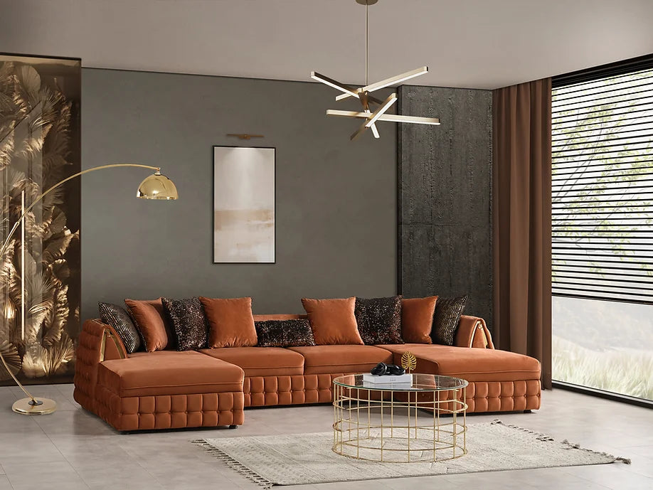 Sicilya Double Chaise Sectional (Rust Orange)