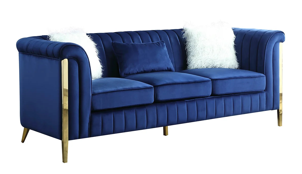 Fara Velvet Sofa & Loveseat Set - Blue