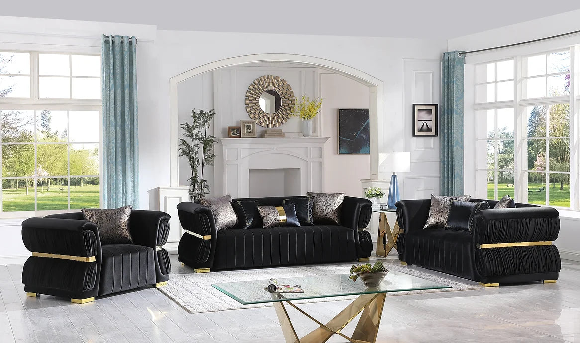 Anna Living Room Set - Black