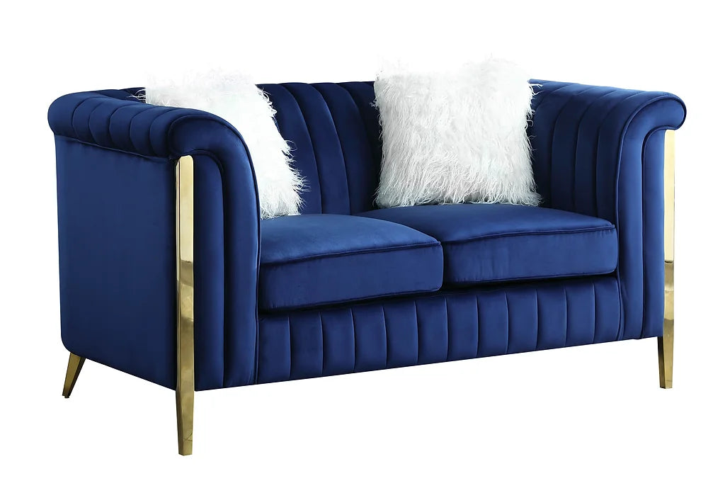 Fara Velvet Sofa & Loveseat Set - Blue