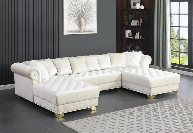 Jordan Velvet White Double Chaised Sectional