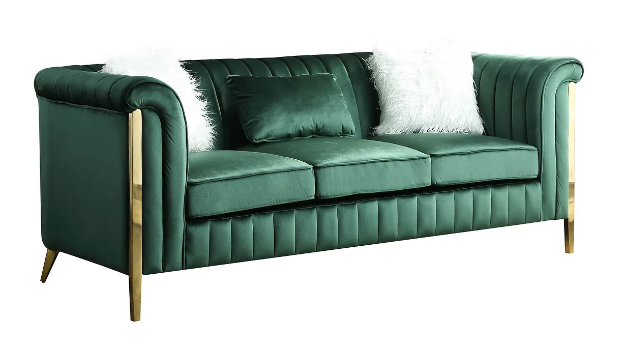 Fara Velvet Sofa & Loveseat Set - Emerald Green