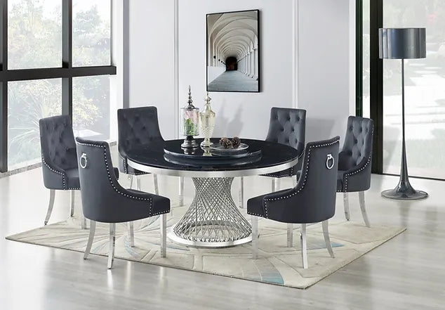 Unico Dining Set Black and Chrome with 4 Black Chairs