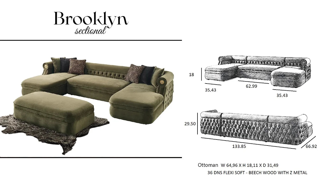 Brooklyn Double Chaise Sectional (Cream)