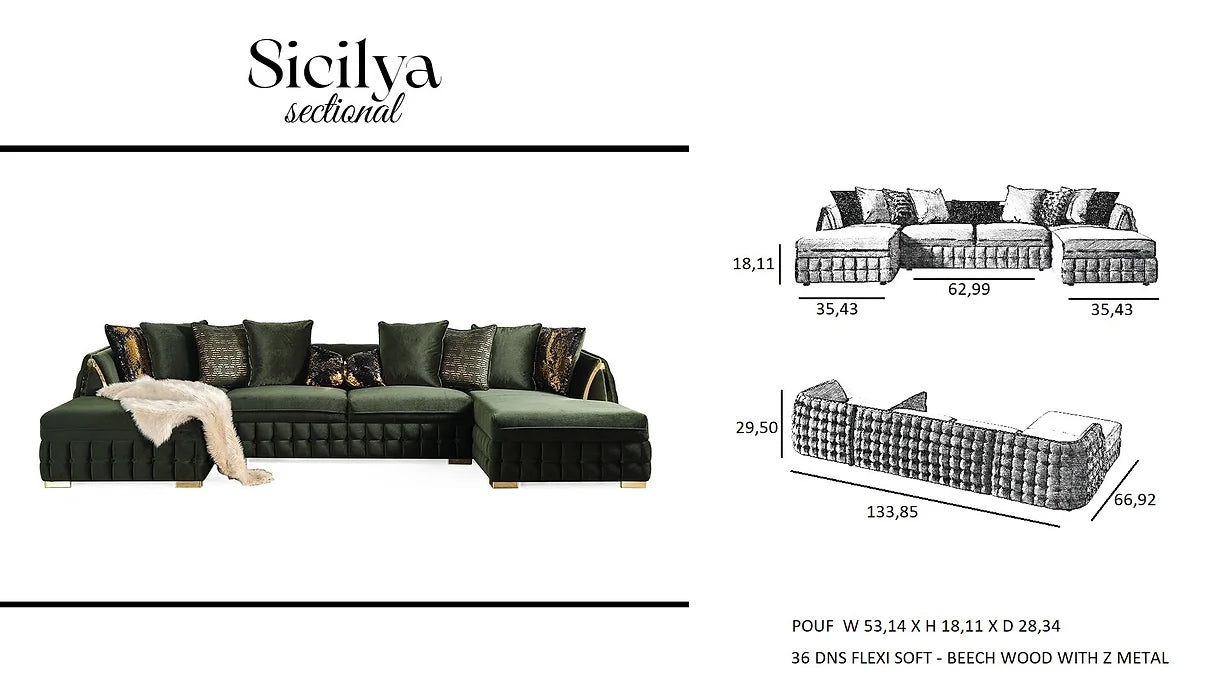 Sicilya Double Chaise Sectional (Grey)