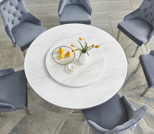 Unico Dining Set White and Chrome with 4 Grey Chairs