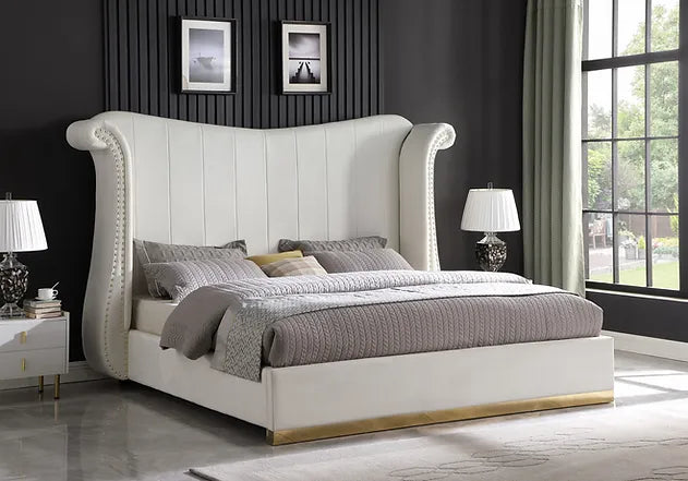 Luna Cream Velvet Queen Size Bed Frame