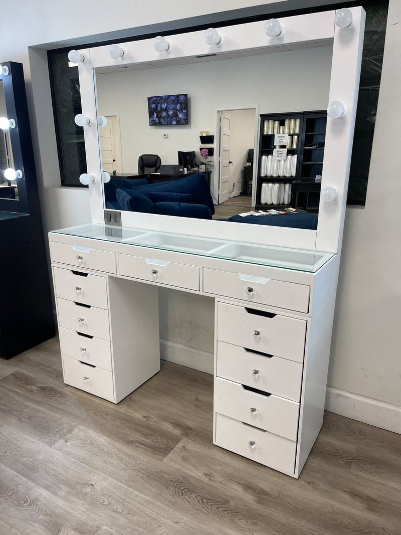 Glam White Double Drawer Vanity