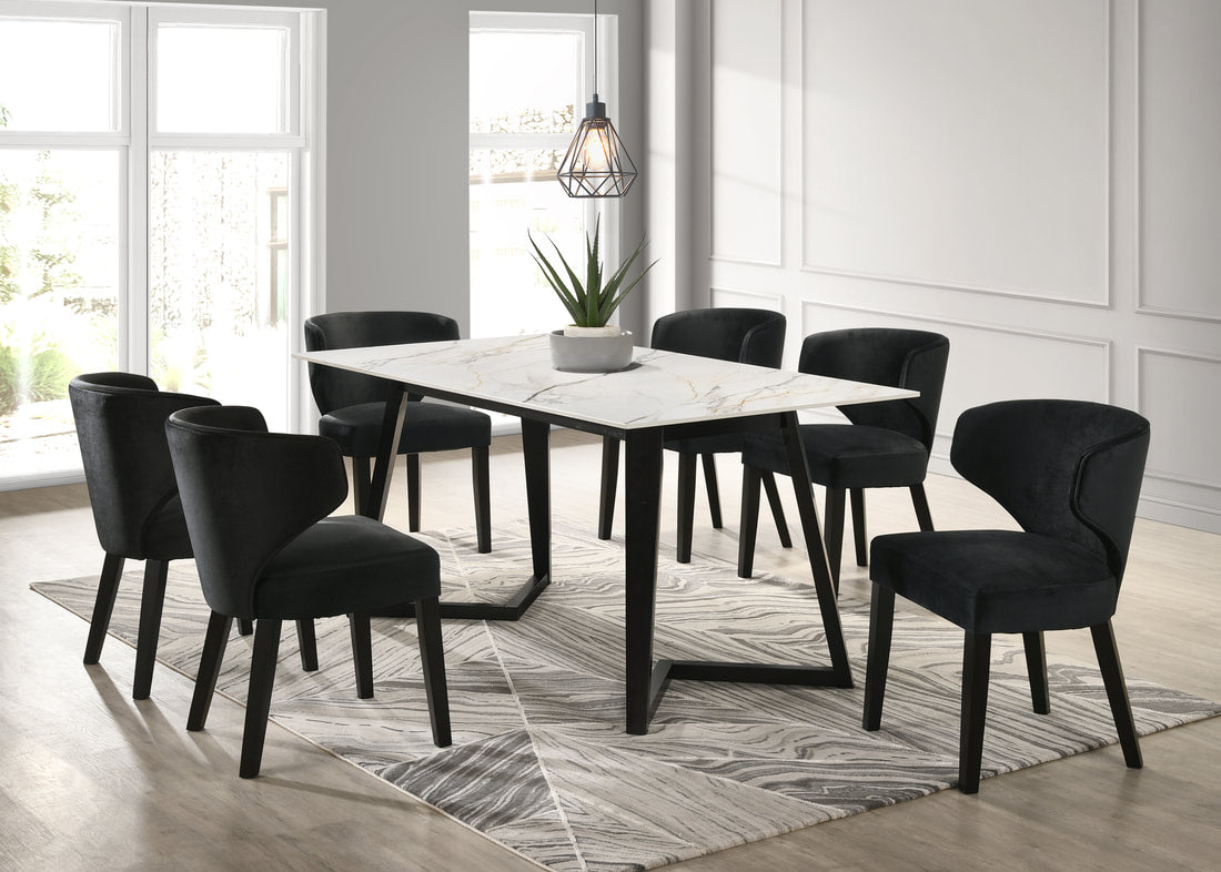 Hamilton White Top Dining Table + 6 Chair Set (Black)