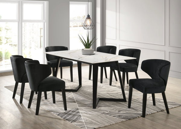 Hamilton White Dining Table + 6 Chair Set (Black)