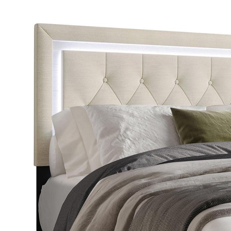 HH260 Beige Platform Bed with LED