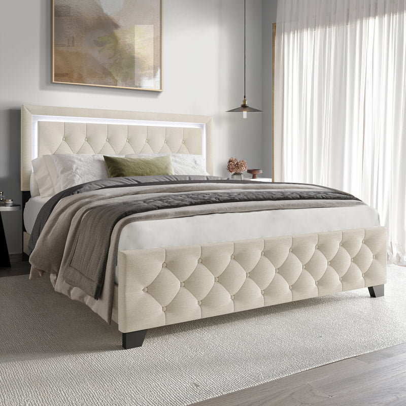 HH260 Beige Platform Bed with LED