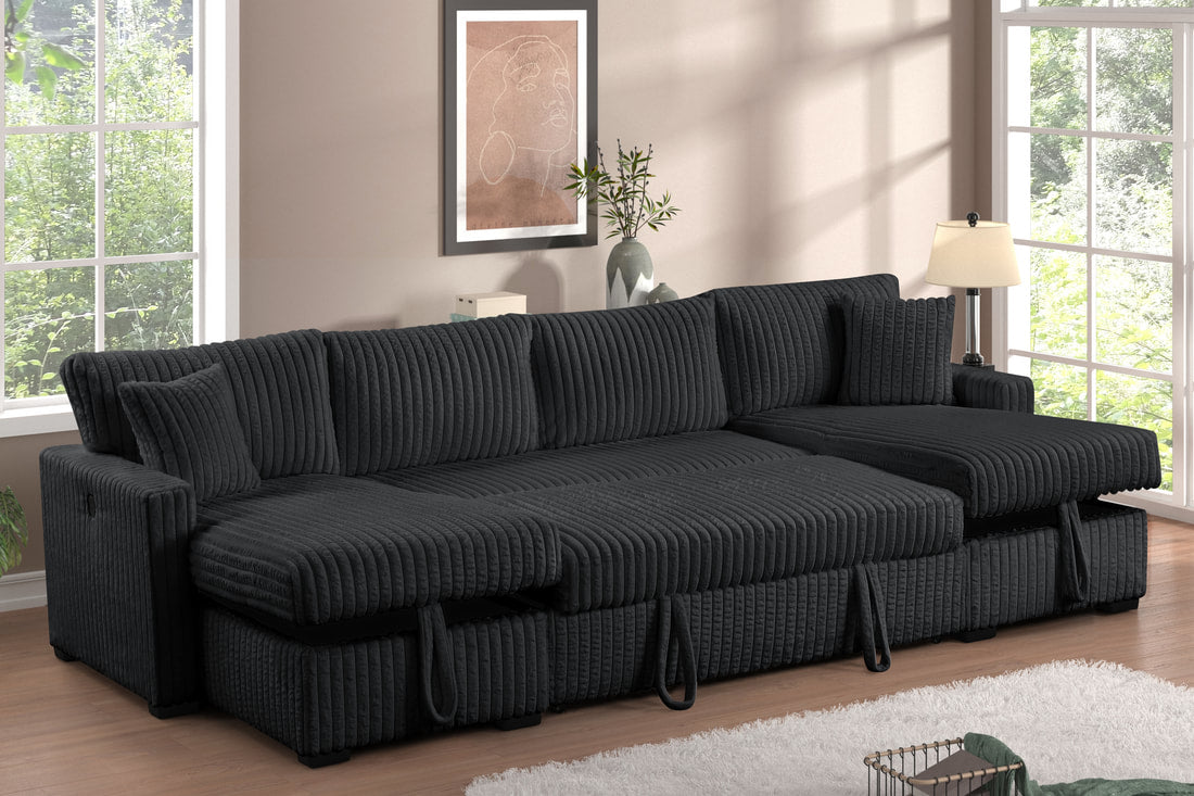 Melody Black Double Storage Chaise Sectional w/ Pull Out Bed