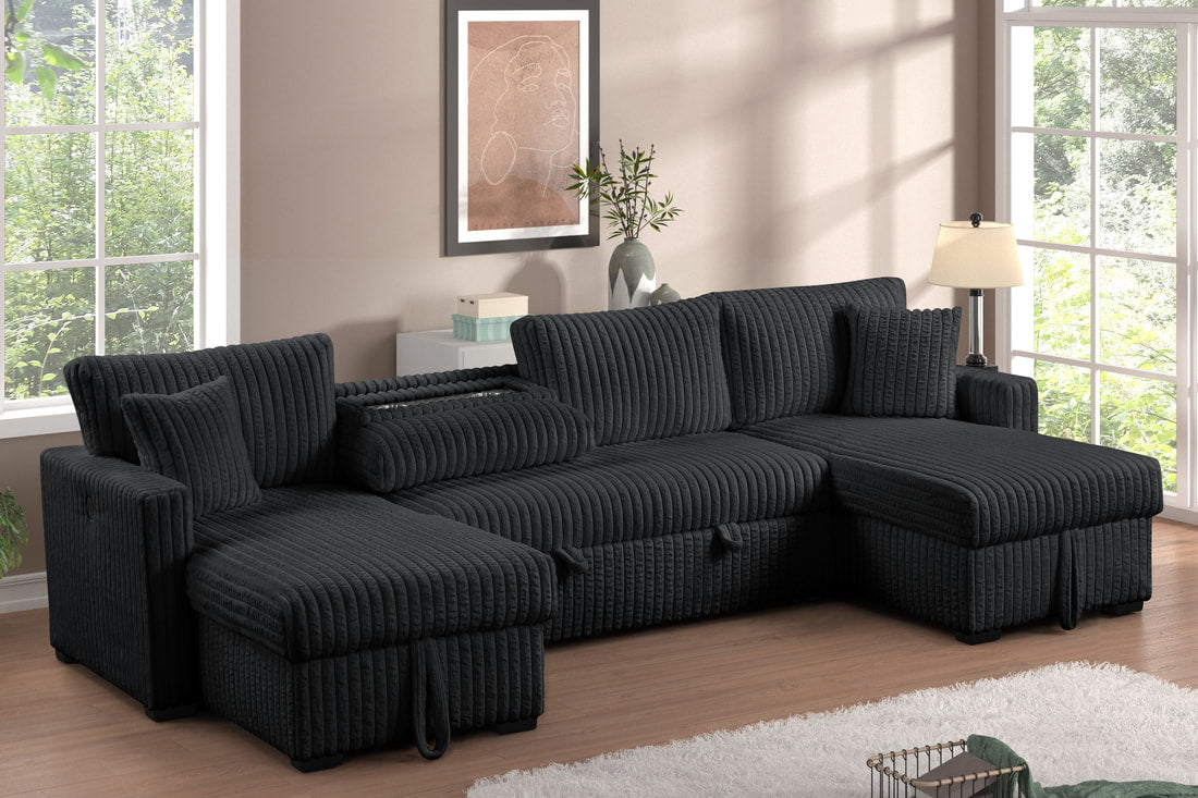 Melody Black Double Storage Chaise Sectional w/ Pull Out Bed