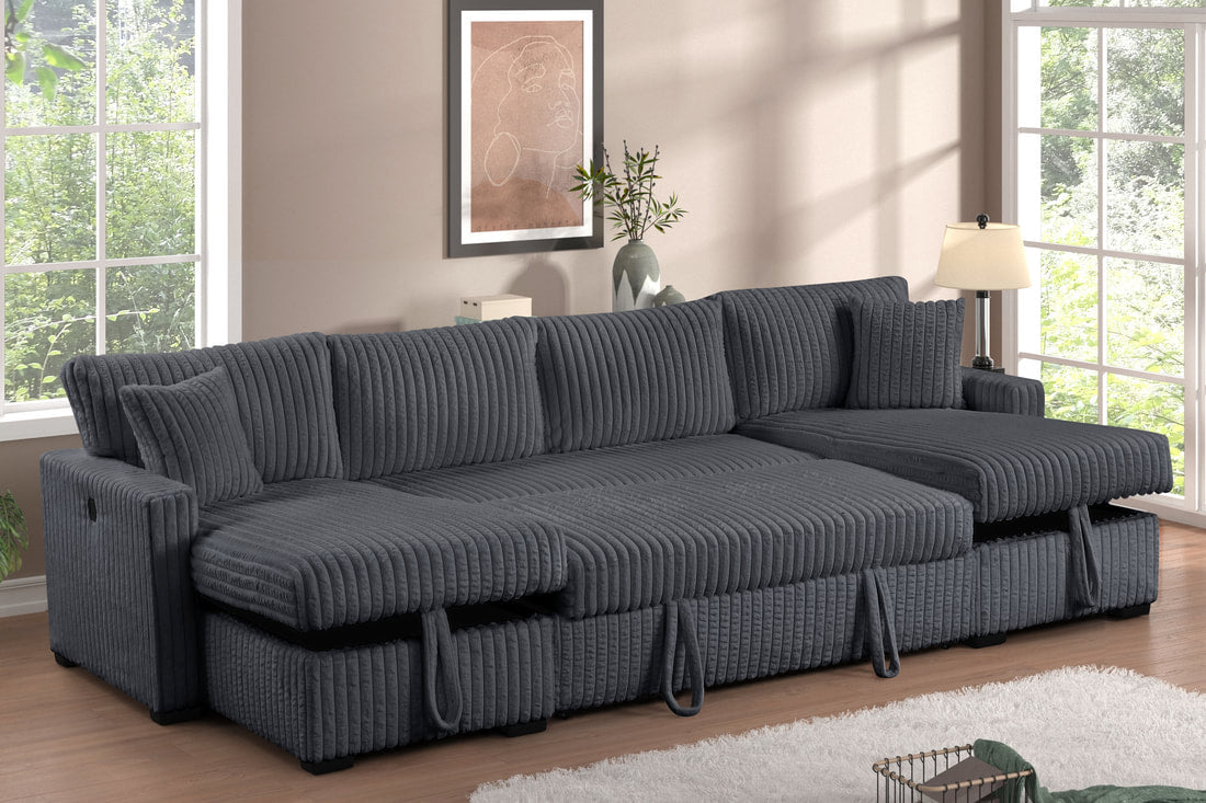 Melody Charcoal Double Storage Chaise Sectional w/ Pull Out Bed
