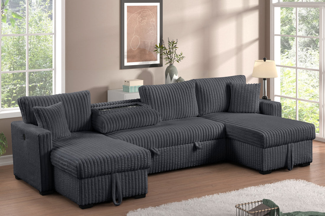 Melody Charcoal Double Storage Chaise Sectional w/ Pull Out Bed