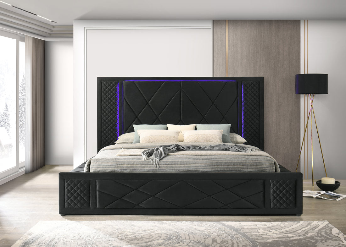 Lorenzo Black Platform Bed (w/ LED LIGHTS & BLUETOOTH SPEAKERS)