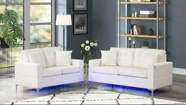 Miami White - 2pc Sofa & Loveseat Set (LED LIGHTS)