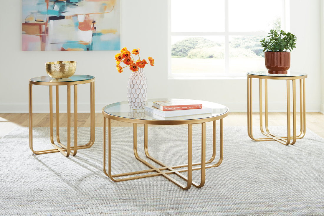 Glass Top Gold Occasional Table Set