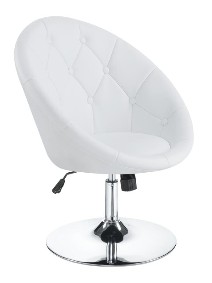 Round Tufted Swivel Chair White and Chrome