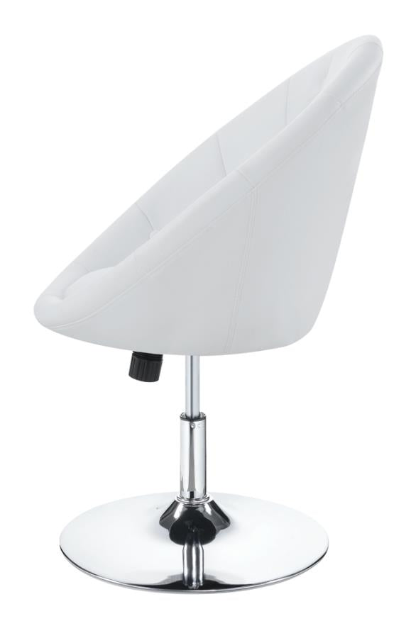 Round Tufted Swivel Chair White and Chrome