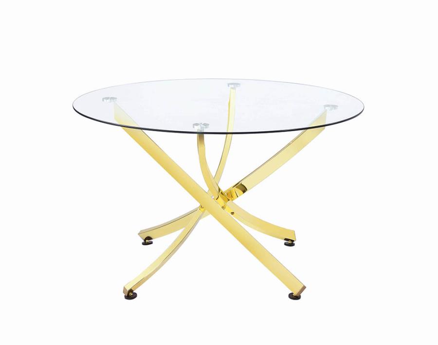 Chanel Collection Round Dining Set Brass and Clear With 4 Chairs