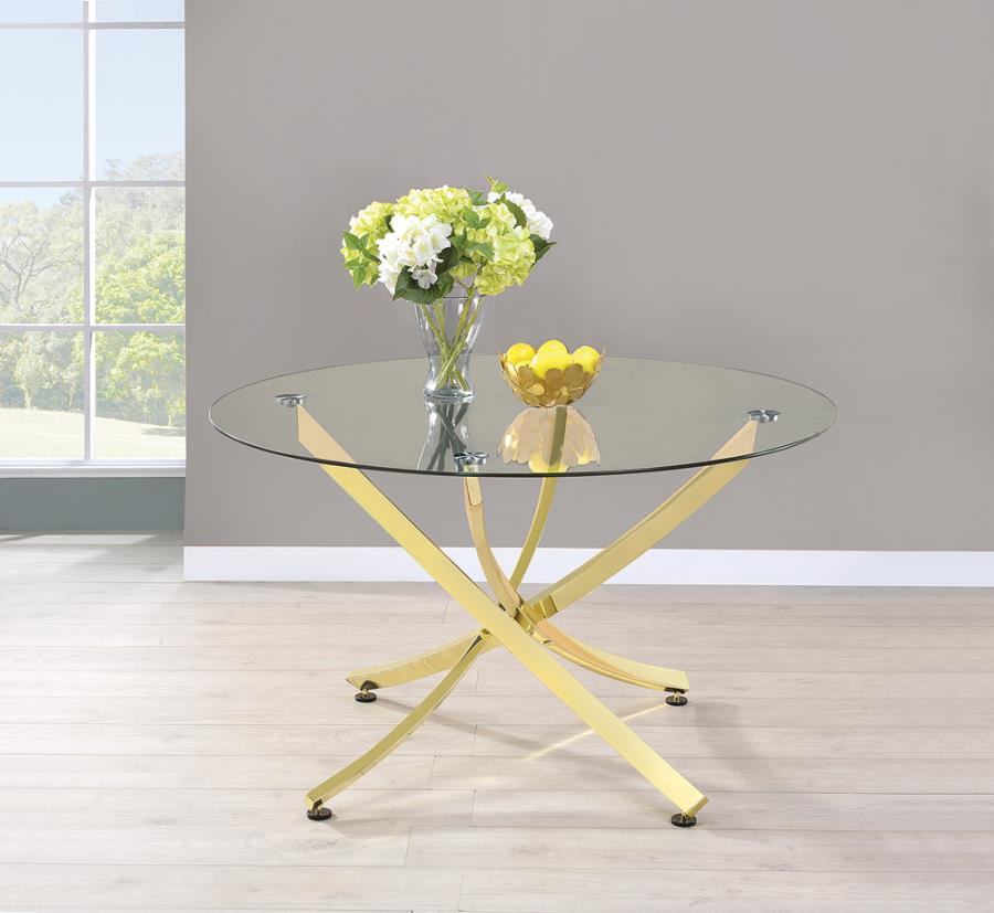 Chanel Round Dining Table Brass and Clear