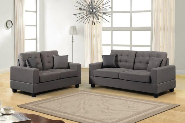 Grey Poly-Linen Sofa & Loveseat Set