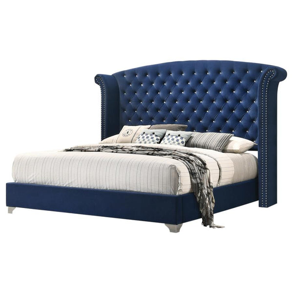 Melody Eastern Wingback Upholstered Bed Pacific Blue